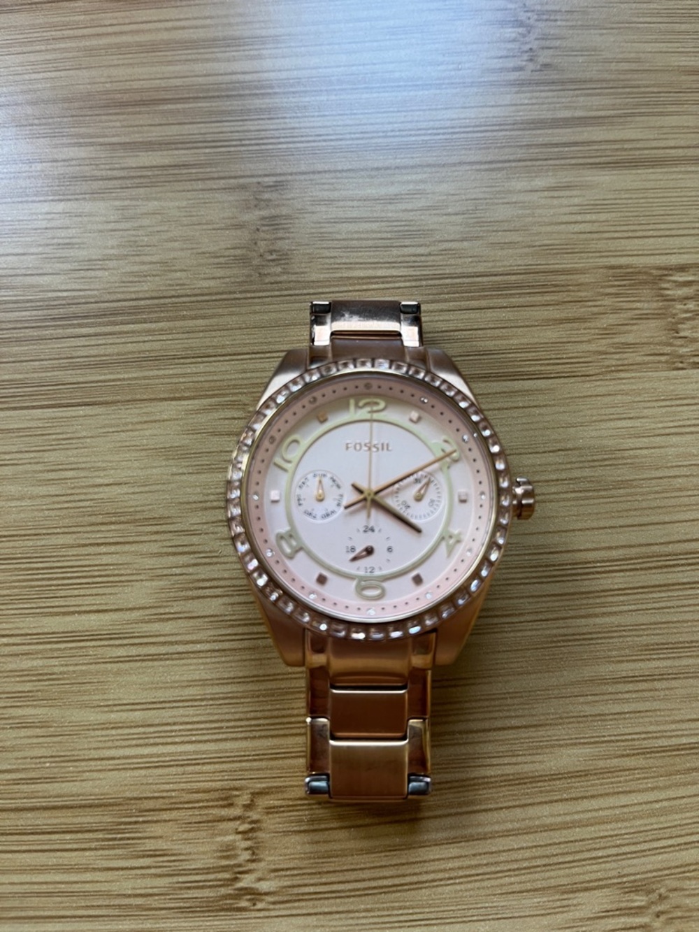 Fossil Rose Gold Tone Crystal Accent Ladies Watch